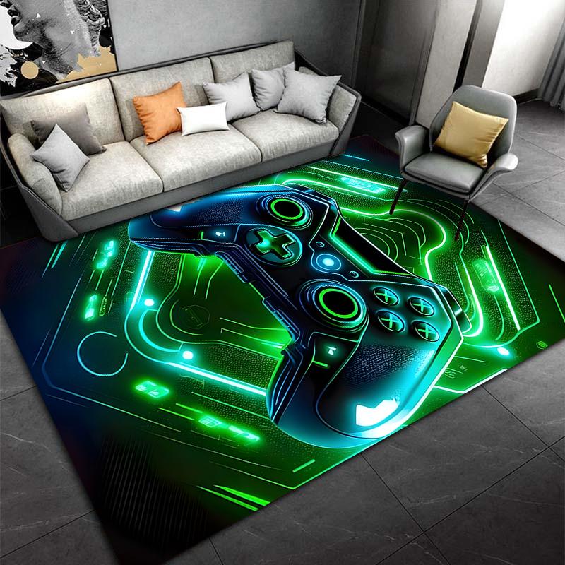 "Gaming Controller Pattern Carpet with Neon Green and Blue Design" Suitable for Use As an Anti-slip for Living Room Bedroom Sofas