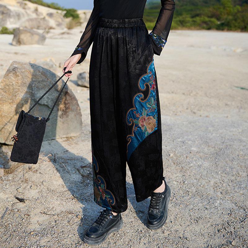 

Женские этнические вышитые брюки-шаровары свободного кроя с эластичной талией средней посадки - Коллекция Весна/Лето One Size синий