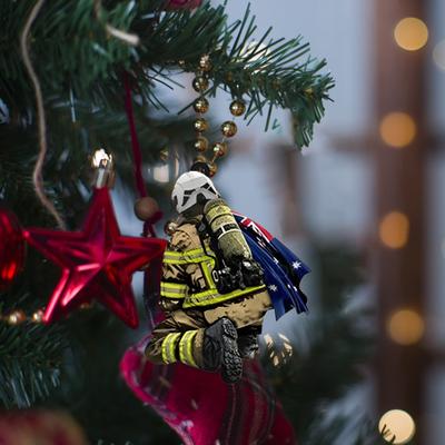 Christmas Firefighter Ornaments Acrylic Fireman Decorations Firefighting Keepsake Hanging Pendant for Tree Wall Car
