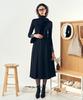 Pelimela Satin A-Line Belted Skirt Set (Black)