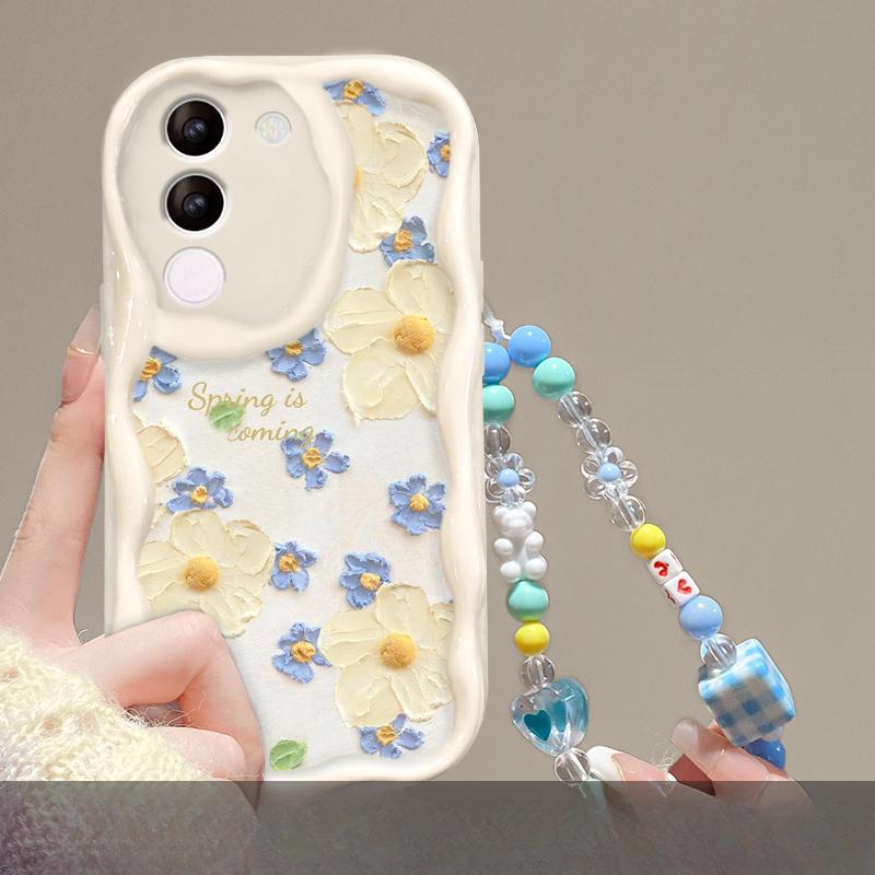 Applicable To Vivos18/17pro Mobile Phone Case X100/90 Full Screen Oil Painting Flower Chain Y77/52s Transparent Soft