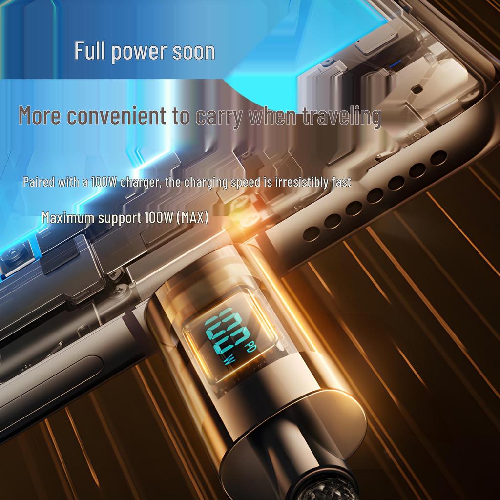 100W Transparent Digital Display Fast Charging Cable, 30W for Apple 14, 66W Type-C Universal Charger