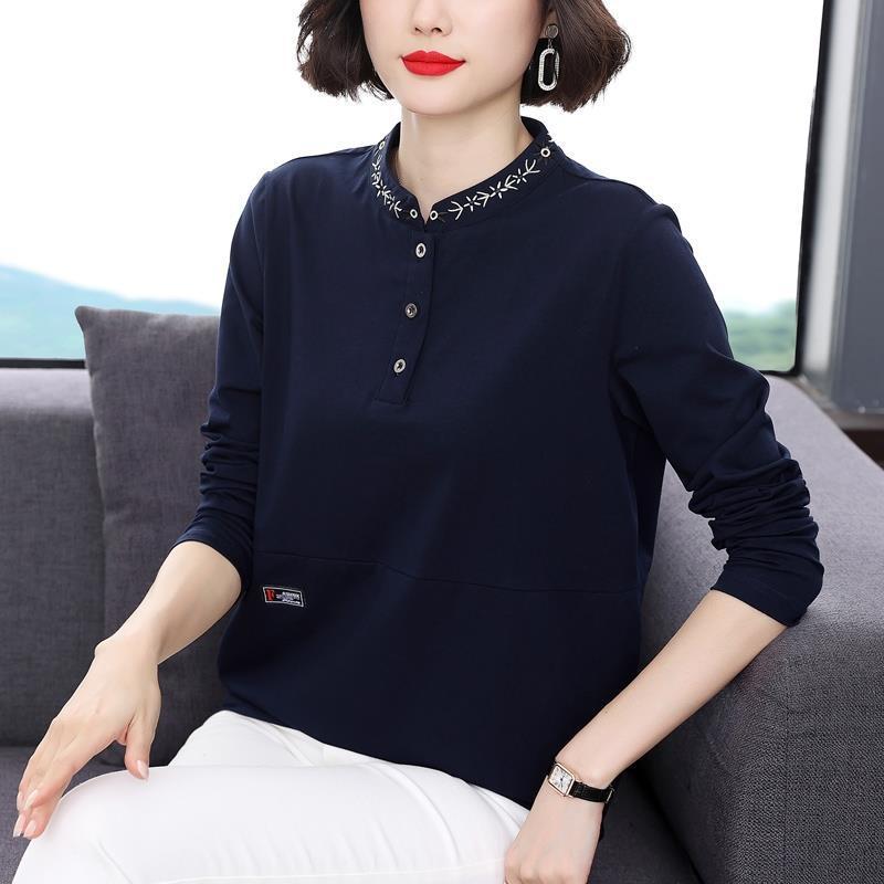 Elegant Women Long Sleeve T Shirt Loose Fit Outerwear Middle Age Mom Casual Top Base Layer Shirt