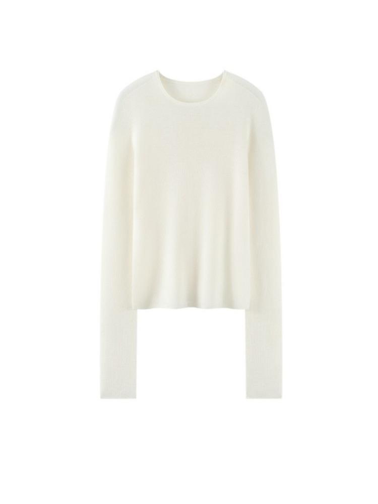 Women's Merino Wool One-Piece Knit Top with Rolled Hem - 2026 Spring/Autumn Collection