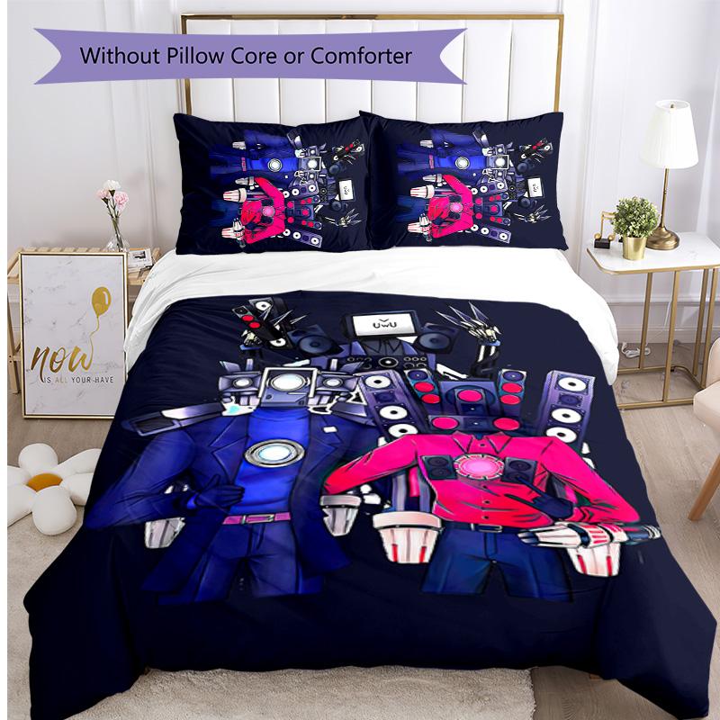 skibidi toilet Printed 3PCS Bedding Set Soft Breathable Duvet Cover Pillowcases Set Washable Bedroom Decor Home Gift