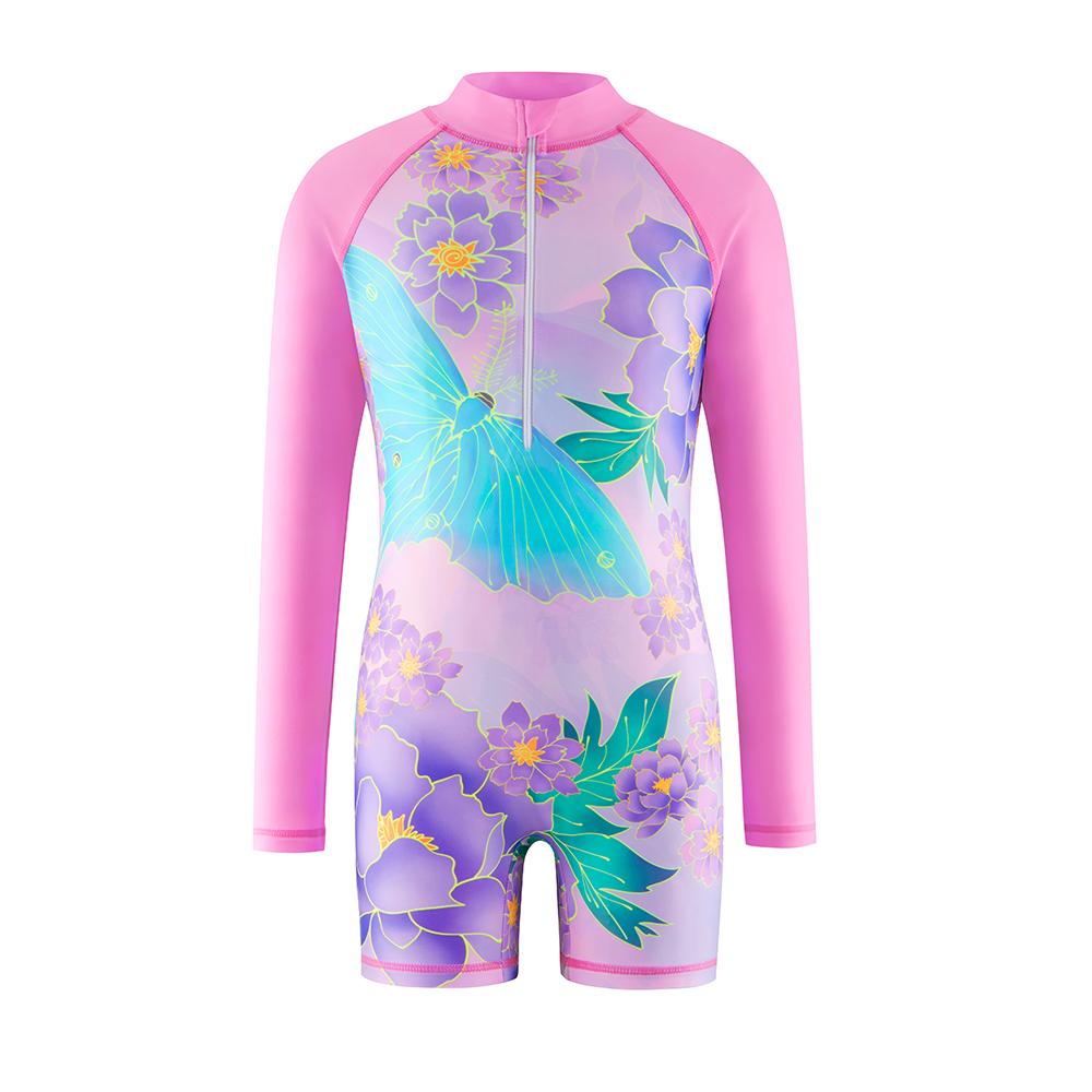 KIds Girls One-Piece Swimsuit Children's Outfits Girls Long-Sleeved Summer Swimwear Beach Rash Guard Shorts Swimming Suit 3-12Y