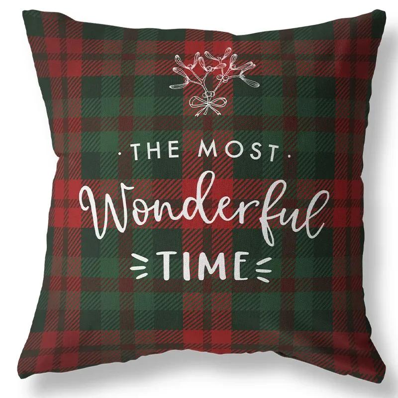New Year s Christmas new pillowcase peach skin velvet plaid waist cushion square home decorations,(1) 30x30cm