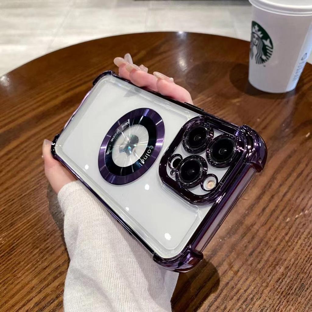 Applicable To IPhone 16 Magnetic Suction Phone Case with Four Corners of Leaking Marks and Anti-falling Apple Electroplated Airbag Protection Case