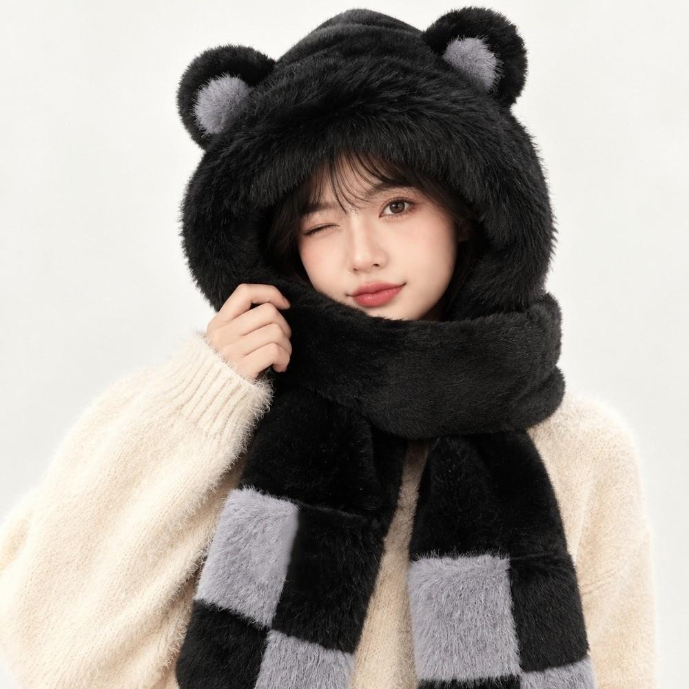 Three-in-One Women's Hat Scarf Thickened Winter Hat Scarf Warm Ear Protection Hat Winter