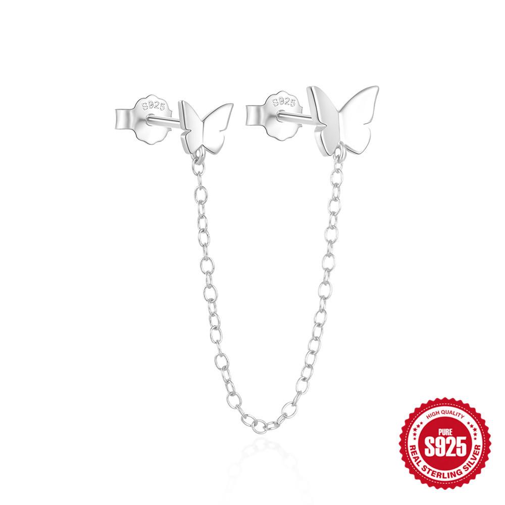 Fashion S925 Sterling Silver Ins Wind Chain Tassel Diamond Opal Opal Earline Stud Earrings