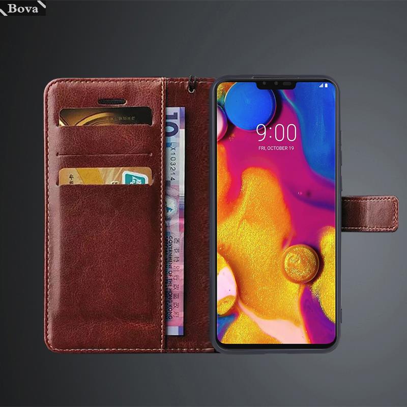 Für LG V40 Kartenhalter PU Lederhülle für LG V40 ThinQ Klapphülle Retro Geldbörsentasche Angepasste Hülle Business Fundas Coque