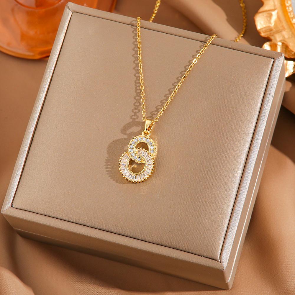 Luxury Double Circle Necklace With Zirconia 8-Shape Pendant Fashionable And Versatile Women s Jewelry Accessory