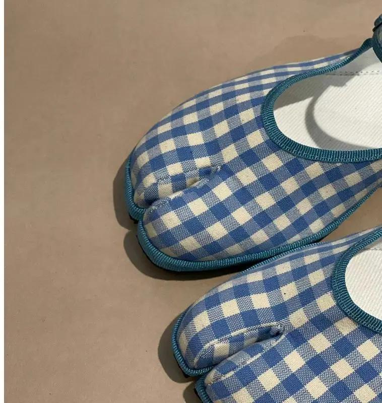 Fashion “Versatile Retro” Gingham Tabi Mary Janes, Buckle - Detailed, Suits Daily Wear & Trendy Scenes
