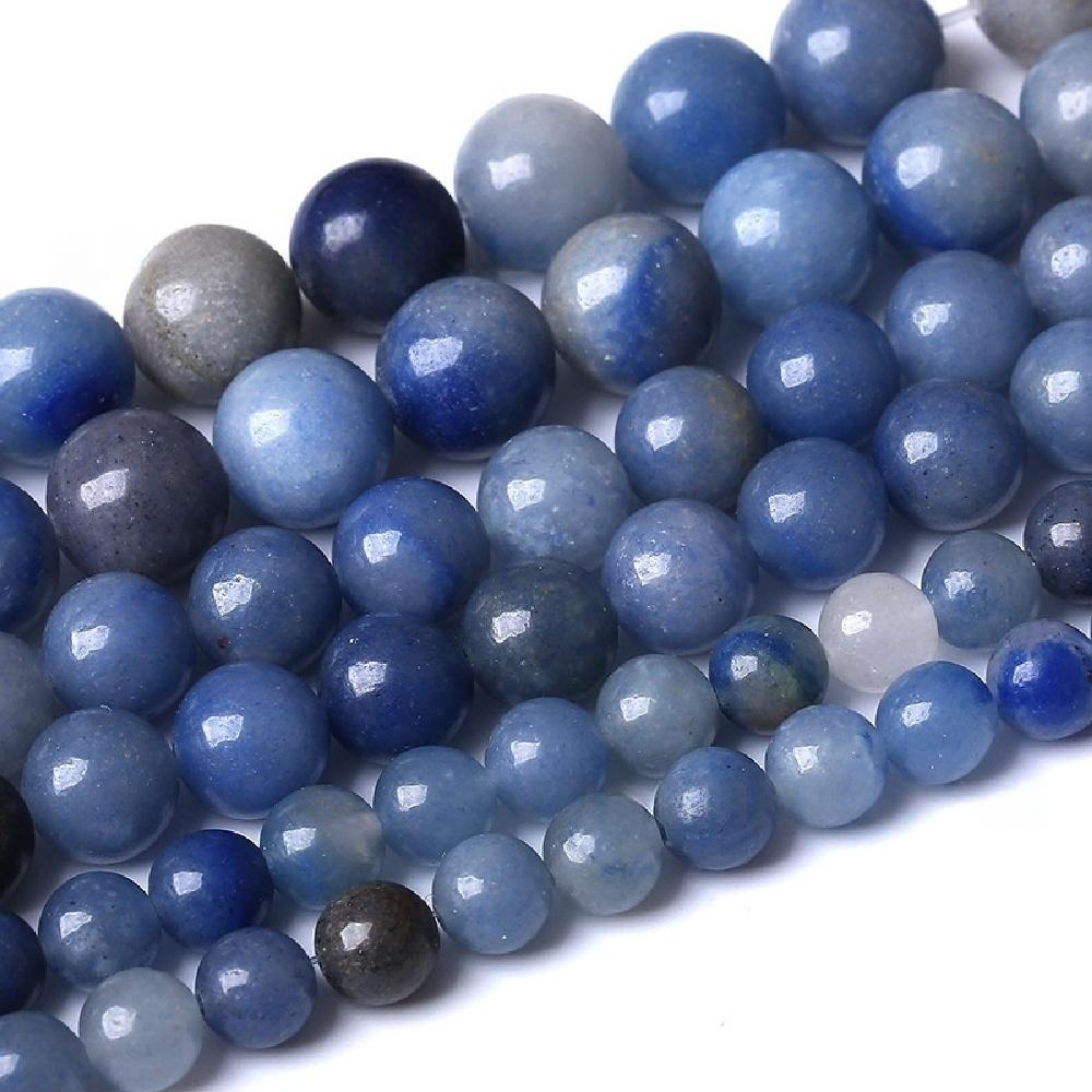 Blue Aventurine Stone Natural Round Beads 15"Strand Smooth Loose Spacer Beads 4/6/8/10/12mm for Jewelry Making DIY Bracelets Accessories