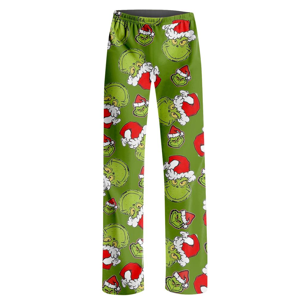 Adult Fashion Loose Christmas Printed Casual Pants Home Pajama Pants (No Drawstring)