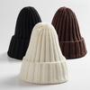 N2025Knitted Solid Edge Curl Colored Woolen Men's and Women's  Ear Protection Warm Fitting Hood  Autumn and Winter Hat Trend