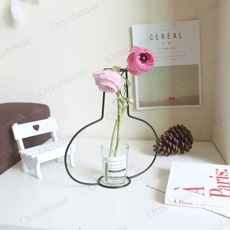 Metallhalterung im nordischen Stil für Zuhause, kreativer flaschenloser Schmuck, Vintage-Vasen aus Eisendraht, trockene und frische Blumenarrangements, Eisenhandwerk