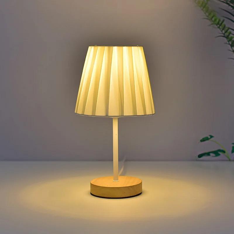 LED Desk Lamp Solid Wood Fabric Lampshade Bedroom Bedside Night Light Study Living Room Desktop Atmosphere Decoration Creative