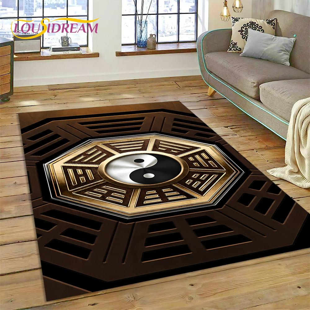 HD Nature Yin Yang 3D Chinese Tai Chi Bagua Rug Carpet for Living Room Bedroom Decor,Non-slip Decoration for Sofa Doormat Gift