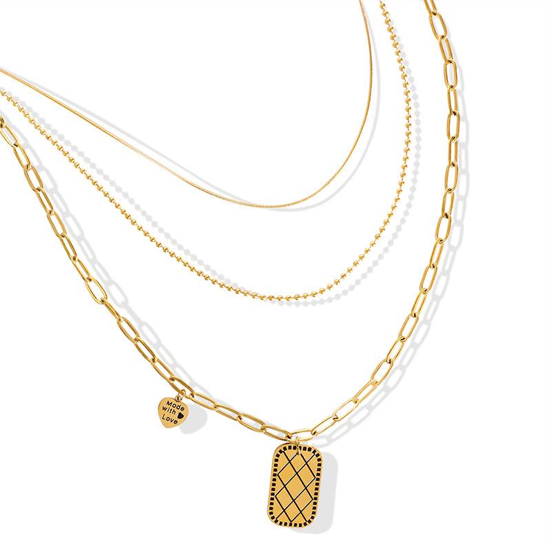 New Jewelry, Punk Style Three-Layer Square Brand Love Pendant Necklace Titanium Steel 18K Gold Collarbone Neck Chain