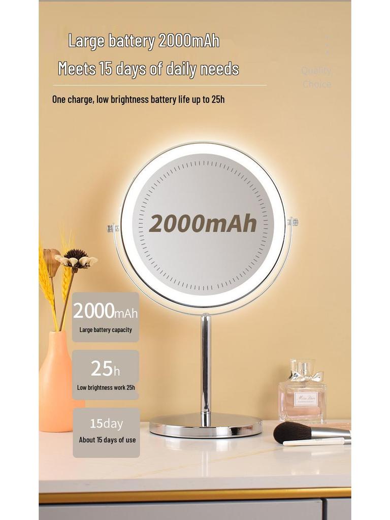 Large Double-Sided LED Makeup Mirror with Magnification and Fill Light for Vanity or Desk