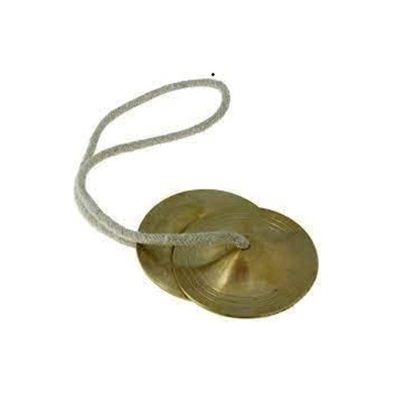 TreegoArt Hand Cymbals Handmade Percussion Manjira Pair With Cotton Thread Indian Musical Instrument Brass Plated Manjeera Kartal Instrument- 1 Pair