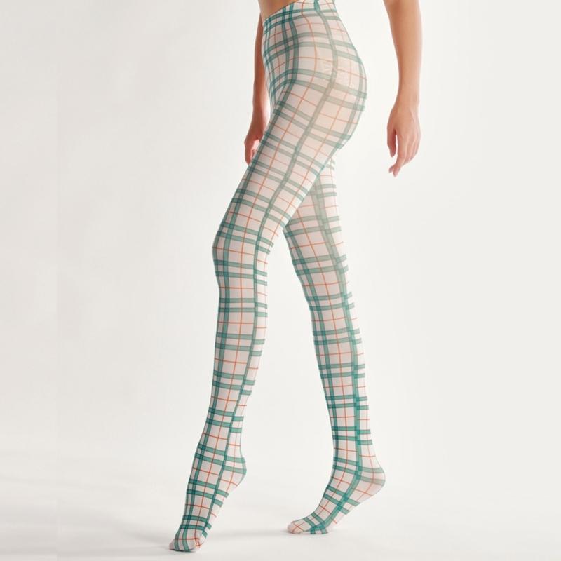 Women Sexy Tights Socks Translucent High Waist Pantyhose Plaids Print Silk Stockings Colourful Plaids Printing Stockings