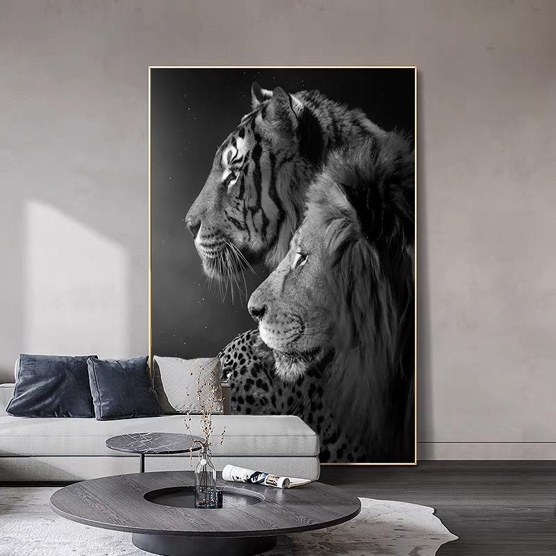 Tiger Løve Leopard Dyr Plakat Luksuriøs Dekorativ Stor Maleri Moderne Stuedekorasjon Veggkunst Lerretsbilde Hjem