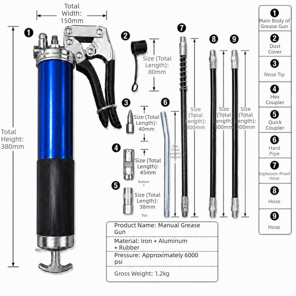 Portable Grease Tool Aluminum Zinc Zinc Alloy Grease Injector Precision Lubrication