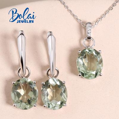Design alla moda a forma di goccia, orecchini in cristallo verde naturale, collana, set di gioielli in argento sterling 925, design elegante, gioielli raffinati