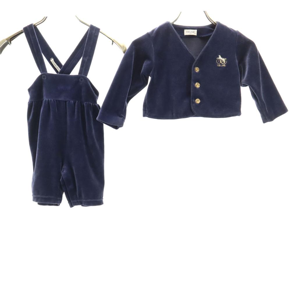 Celine Made In Japan Long Sleeve Velor Cardigan 90 Navy Romper Set Kid's Used