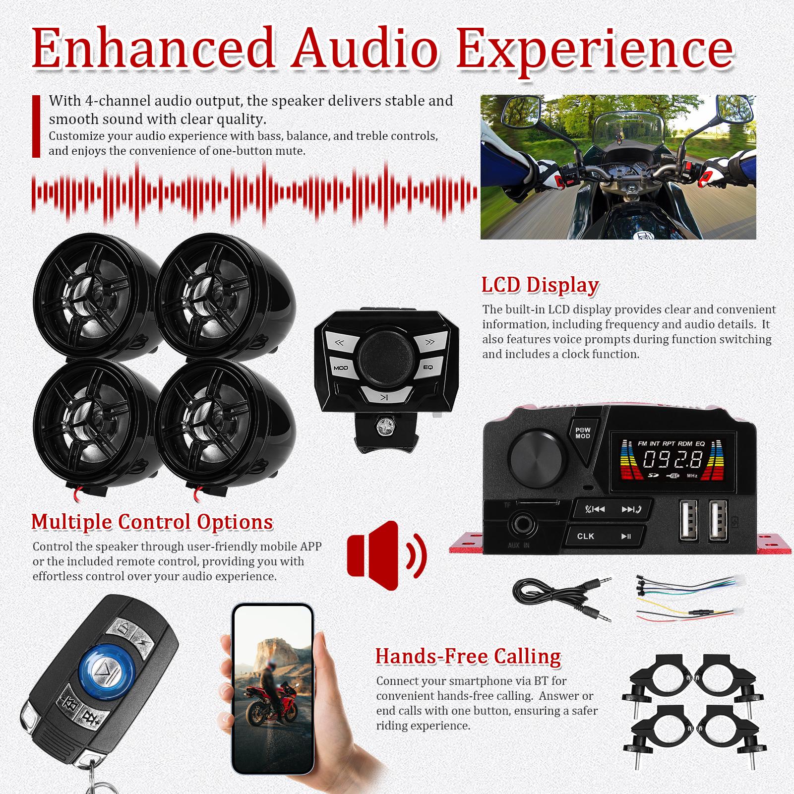 

Motorcycle Anti Theft Speaker BT MP3 Player 4 Channel Audio Stereo Amplifier System with LCD Display 4pcs 3 Inch разноцветный