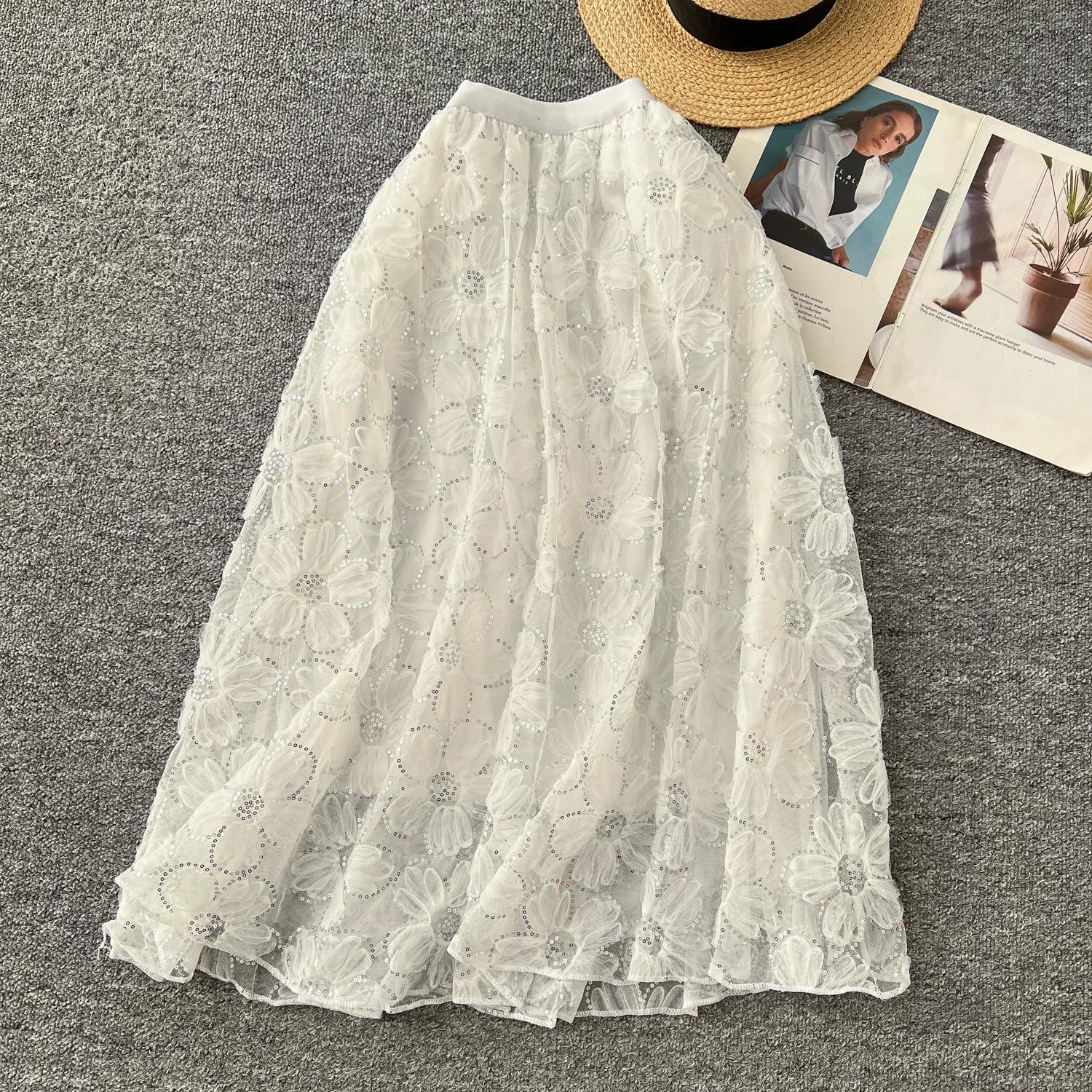 

Летняя женская элегантная юбка-фея с высокой талией из сетки с вышивкой в виде цветка One Size чёрный