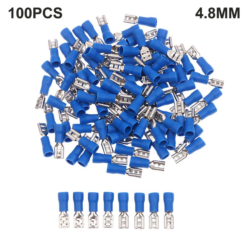 100Pc 2.8/4.8/6.3mm Insulated Spade Wire Connector Male Female Electrical Crimp Terminal Connector Wiring Cable Plug Red Blue