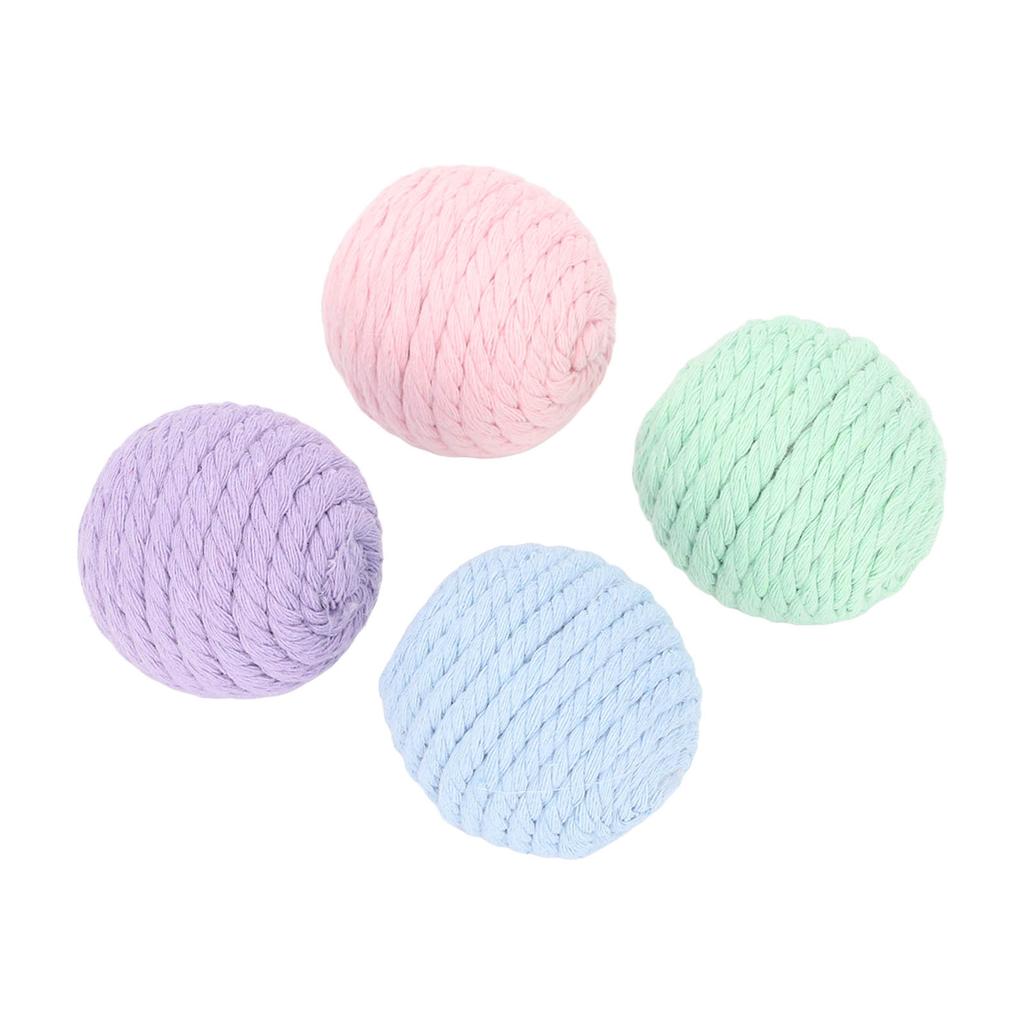4Pcs Cat Cotton Rope Balls with Rustling Stone Boredom Relief Interactive Woven Cat Ball Toys for