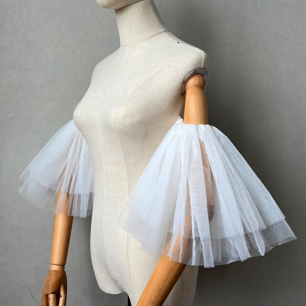 Detachable Tulle Puff Sleeve Arm Warmers – Off-Shoulder Bridal Accessory for Wedding, Photo Shoot & Evening Gown