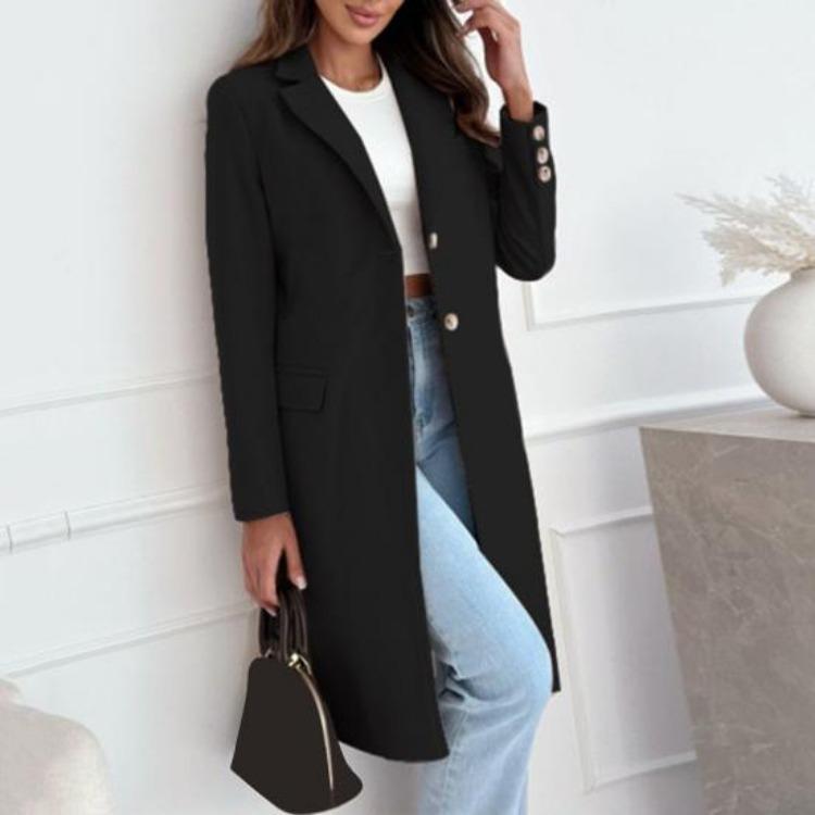 Winter Women Woolen Coat Warm Thick Mid Length Overcoat Button Closure Pure Color Turn Down Collar Formal Business OL Commuting Jacket