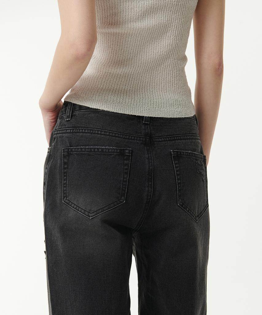 MUSINSA STANDARD WOMAN Women'S Multi Distressed Wide Denim Pants [Washed Black]