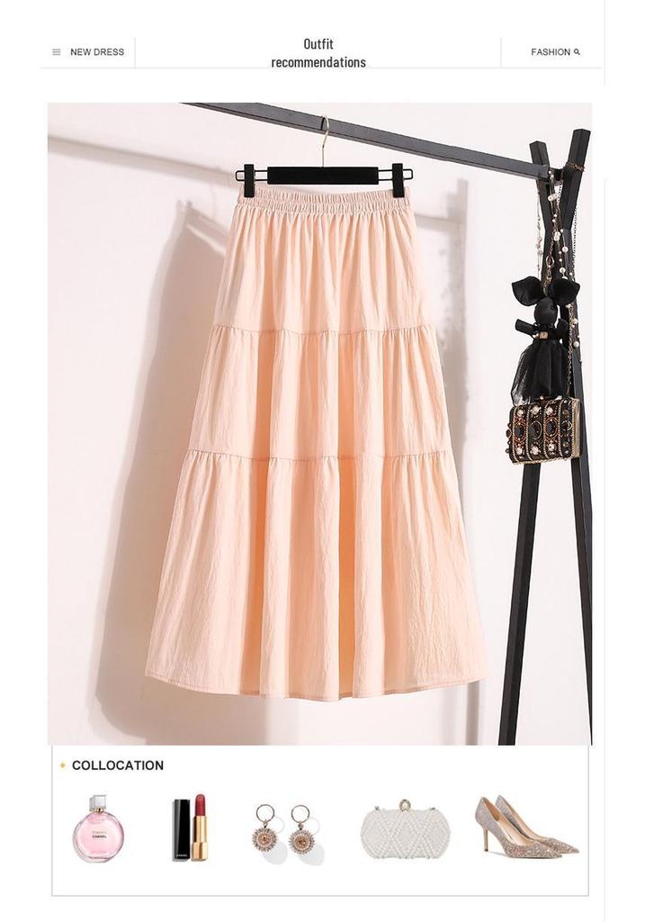 Plus Size Pink Summer A-Line Skirt with Sweet, Slimming Waist-Cinched Layers