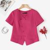 ZANZEA Women Casual V-Neck Solid Color Summer Short Sleeve Blouse