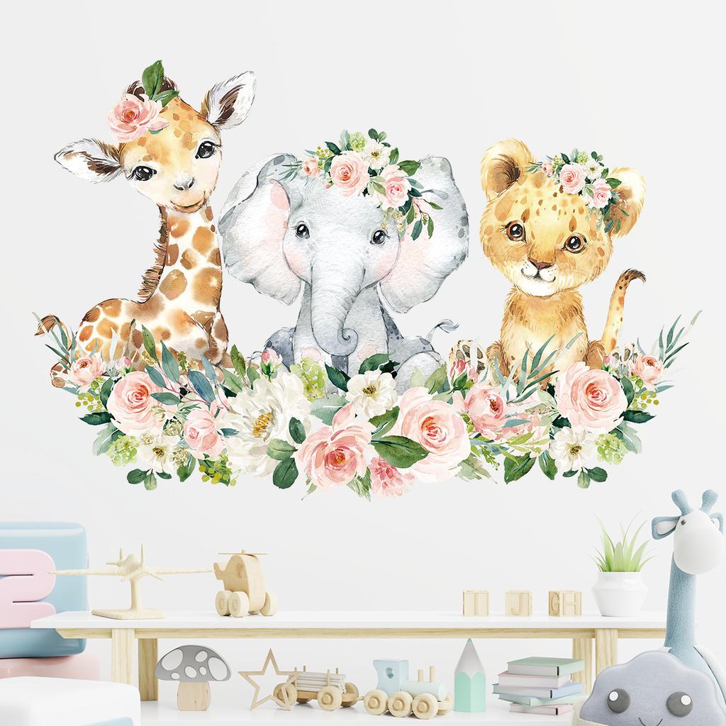 1PC Cartoon Lion Elephant Zebra Giraffe Smiling Face Wall Sticker for Kids Room Bedroom Home Decoration Wall Decal