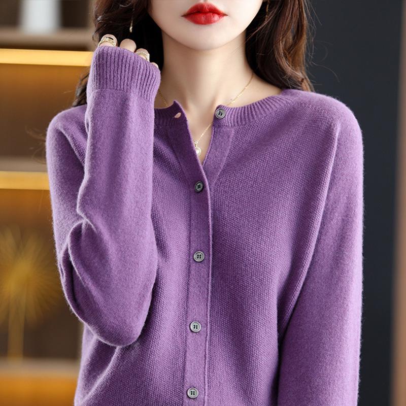 Women's Plus Size Wool Cashmere Cardigan - Cozy Autumn/Winter Knitwear Sweater