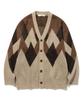 Knitted Bulky Brushed Argyle Cardigan Brown