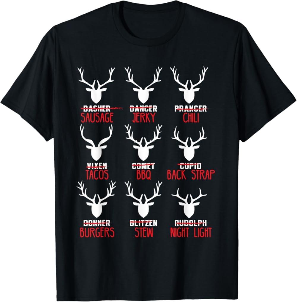 New Limited Funny Christmas Deer Hunters All of Santa s Reindeer Design T-Shirt XXXXL