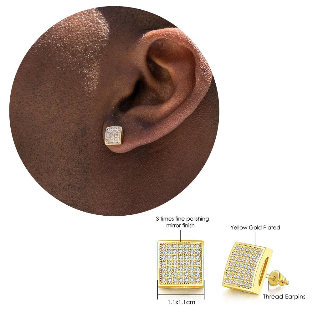 Rock Hip Hop Iced Out Stud Earring for Men Male Ice Studded Zircon Gold Color Piercing Ear Accessories Hiphop Trend