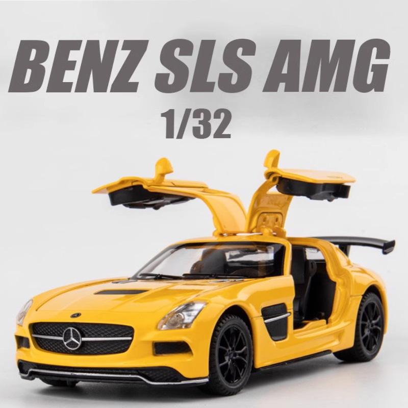 1/32 Scale Diecast Benz SLS AMG Alloy Super Sports Car Model Simulation Sound and Light Toy Holiday Gift for Friends Collect