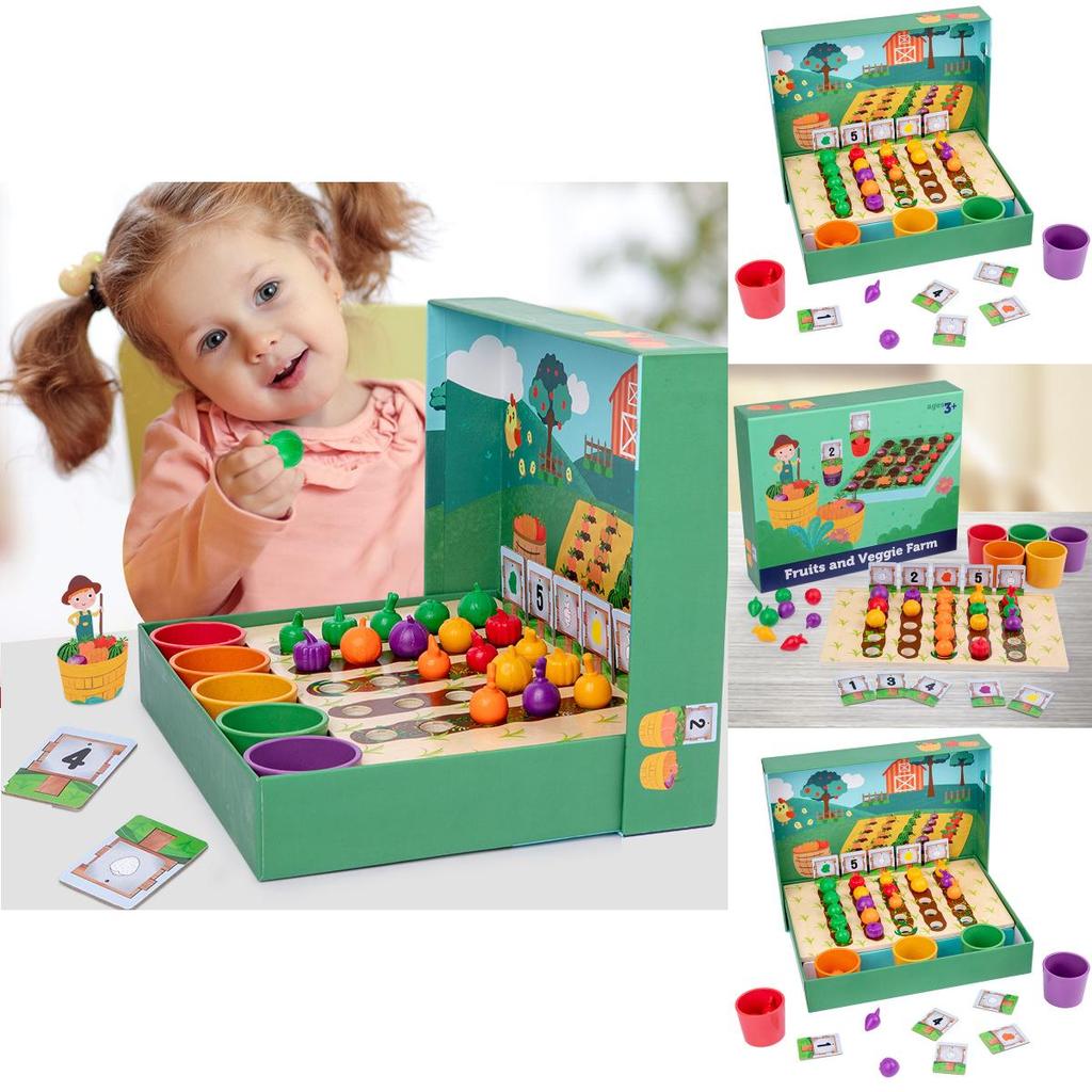 Wooden Fruit Vegetable Farm Color Recognition Educational Toy For Kids Preschool Learning