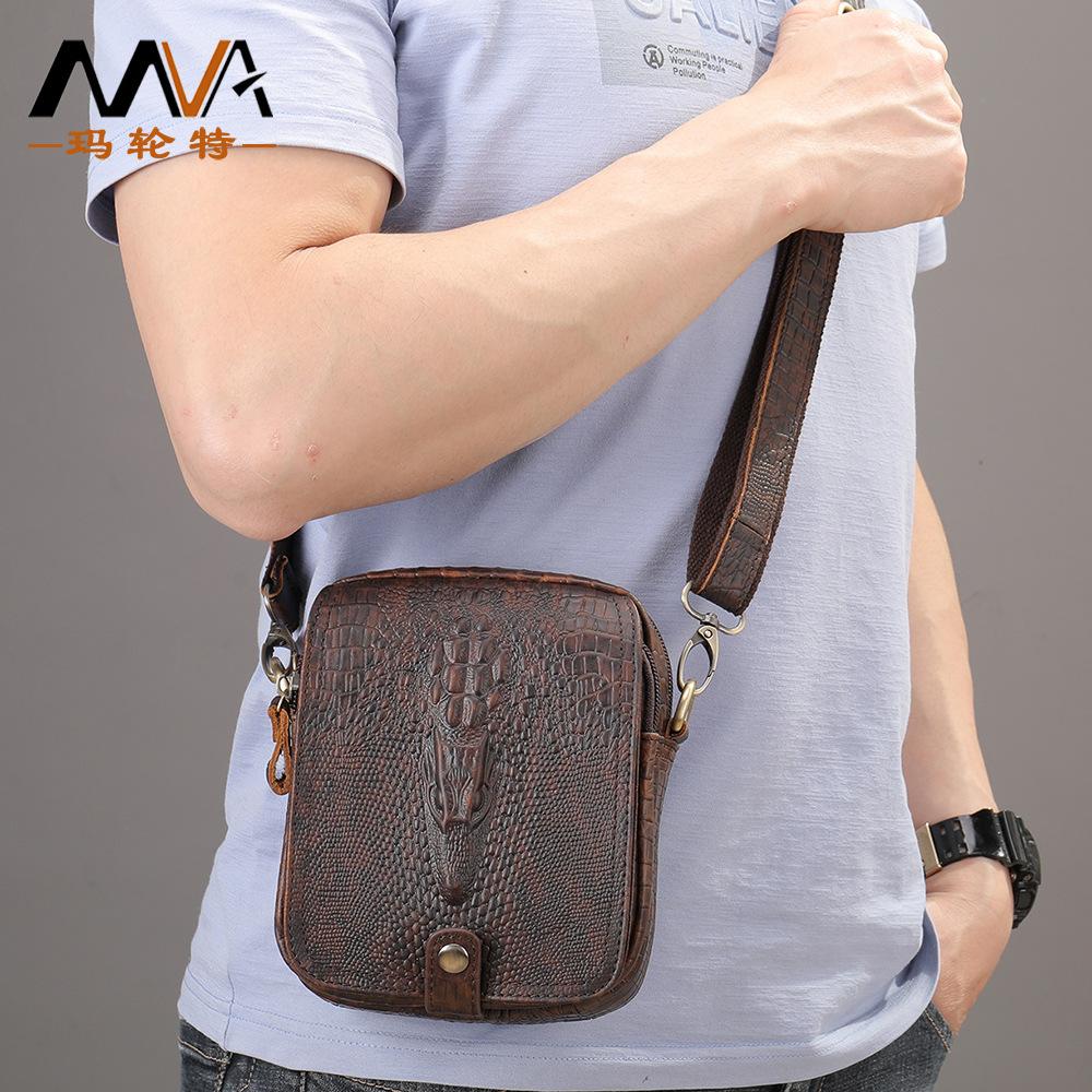 Fashionable Business Men's Bag New Top Layer Cowhide Personalized Diagonal Cross Men's Bag Crocodile Pattern Shoulder Bag
