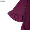 ZANZEA Vestido Casual de Mujer con Cuello Redondo, Color Sólido y Manga Corta