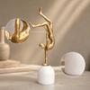 Inverted Pose Human Sculpture Metal Finish with White Pedestal